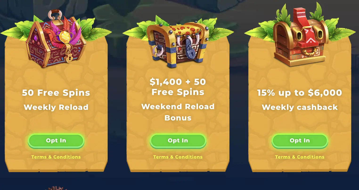 Claim 50 free spins with weekly reload bonus Weekly reload bonus with 50 free spins